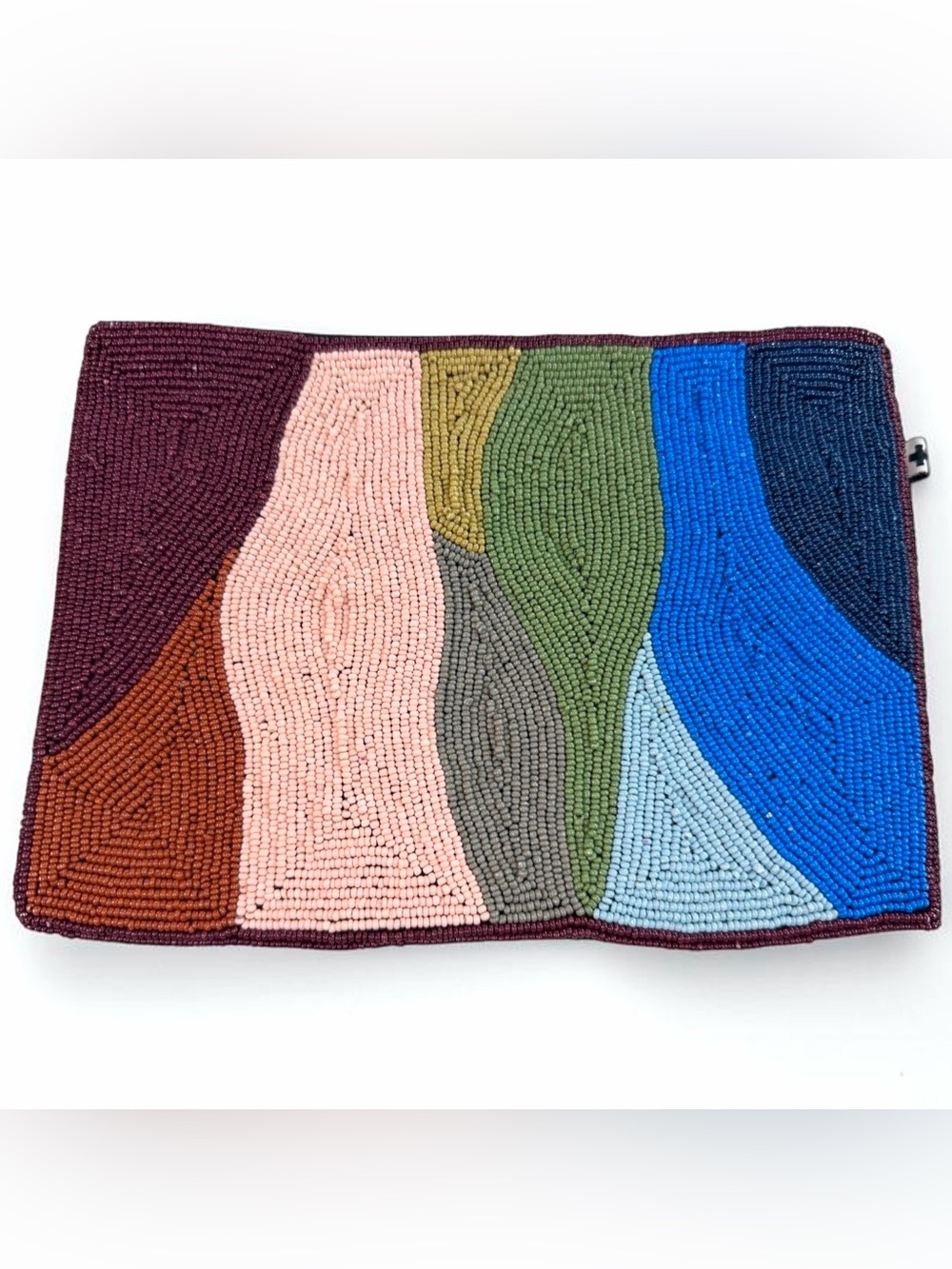 INK+ALLOY Hand Beaded Color Block Clutch Burgundy, Pink, Sage and Blue